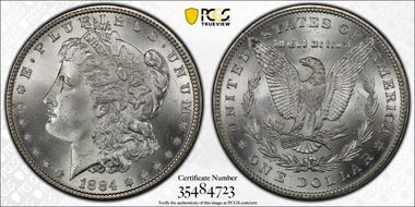 1884 $1 VAM 2A, Partial E Rev MS65