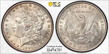 1891-O $1 VAM 1A Clashed E MS62