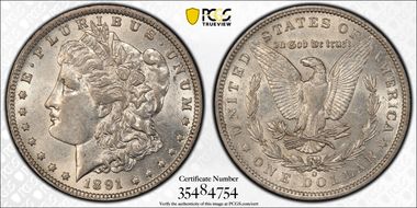 1891-O $1 VAM 1B Pitted Reverse AU55