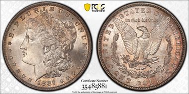 1887 $1 VAM 5 Doubled Date MS65