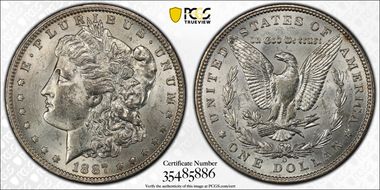 1887-O $1 VAM 22A, DDO, Pitted Rev MS61