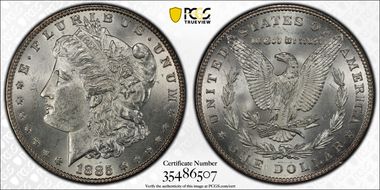 1885 $1 VAM 1A Pitted Reverse MS62