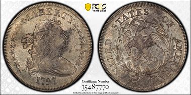 1797 $1 9x7 Stars, Large Letters AU58