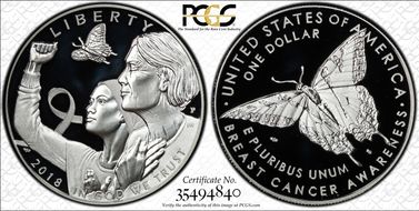 2018-P $1 Breast Cancer Awareness First Strike PR70DCAM