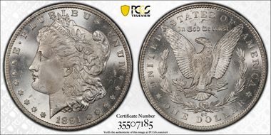 1891-CC $1 VAM 7, Spitting Eagle MS65+