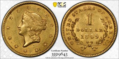 1849 G$1 Open Wreath MS62