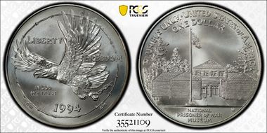 1994-W $1 P. O. W. MS69