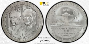 2013-W $1 5 Star Generals Marshall, Eisenhower MS70