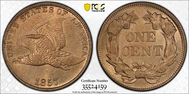 1857 1C Flying Eagle MS65