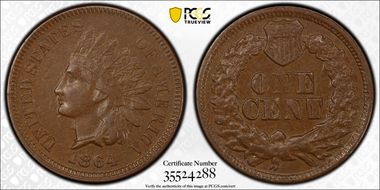 1864 1C L on Ribbon AU55BN