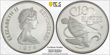 1974 10 Rup Sea Turtle PR69DCAM