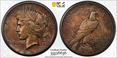 1921 $1 High Relief, Peace MS62