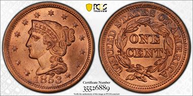 1853 1C MS65RD