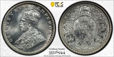 1934(C) 1/2 Rup SW-8.123 MS64+