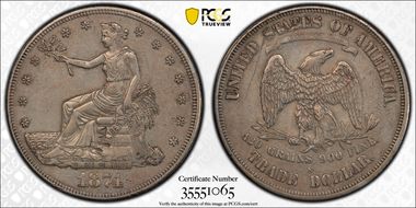 1874-S T$1 Chopmarked N1