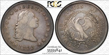 1795 $1 Flowing Hair, 3 Leaves VF35