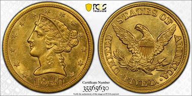 1847 $5 RPD FS-303 AU58