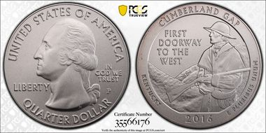 2016-P 25C Cumberland Gap NP 5 oz Silver SP67