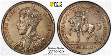 1934-35 Florin Centennial KM-33  Ag MS64