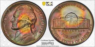 1938-D 5C Jefferson MS68FS