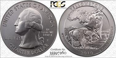 2010-P 25C Yellowstone NP 5 oz Silver SP67