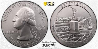 2011-P 25C Gettysburg NP  5 oz Silver SP68
