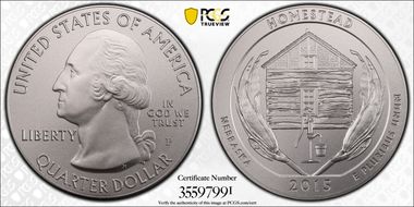 2015-P 25C Homestead NP 5 oz Silver SP69