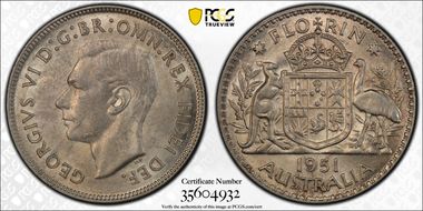 1951(m) Florin KM-48  Ag MS62