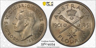 1951(m) Florin Jubilee KM-47  Ag MS63