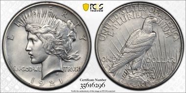 1921 $1 High Relief, Peace N1