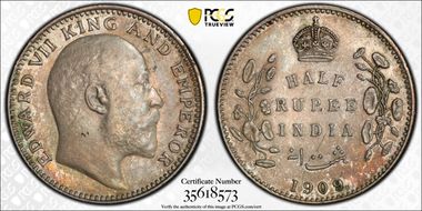 1909(C) 1/2 Rup SW-7.68 AU58