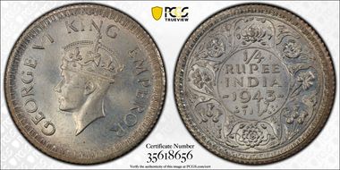 1943(C) 1/4 Rup SW-9.86 MS65