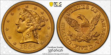 1854 $5 MS63
