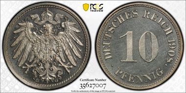 1908-G 10 Pfg J-13 PR65CAM