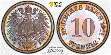 1911-A 10 Pfg J-13 PR65