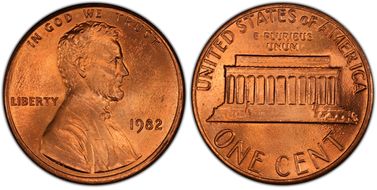 1982 1C Zinc, Small Date MS66RD