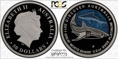 2011-P $50 Great White Shark PR70DCAM