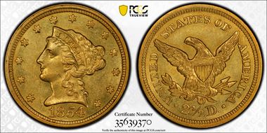 1854-O $2.50 MS62+