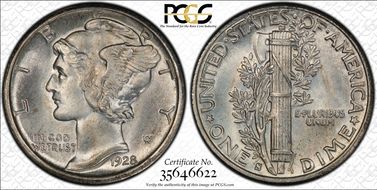 1928-S 10C Large S, FS-501 MS65