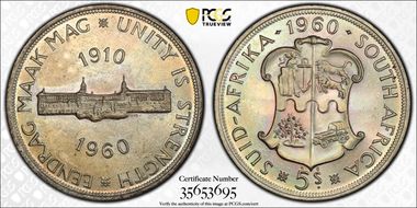 1960 5 Shil 50th Anniversary SA Union MS65+