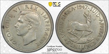 1947 5 Shil KM-31  Ag AU53