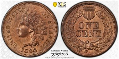 1864 1C L on Ribbon MS63RB