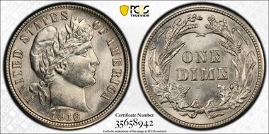 1916 10C Barber MS64