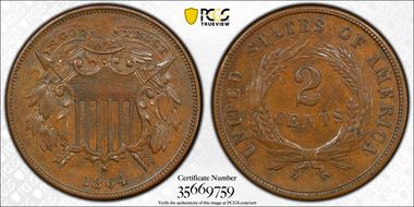 1864 2C Small Motto AU58BN