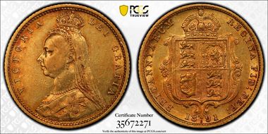 1891-S 1/2 Sov S-3871D Without J.E.B. AU53