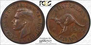 1952 A. (p) 1D Melbourne reverse Misaligned pointed 2 AU50BN