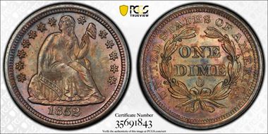 1852-O 10C MS64
