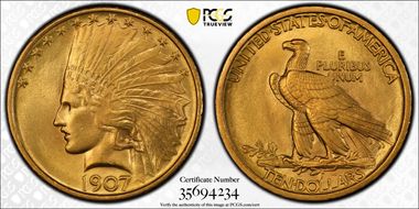 1907 $10 Indian MS64+