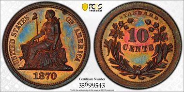 1870 10C J-827 PR66RB