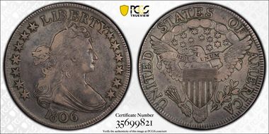 1806 50C Pointed 6, Stem VF35